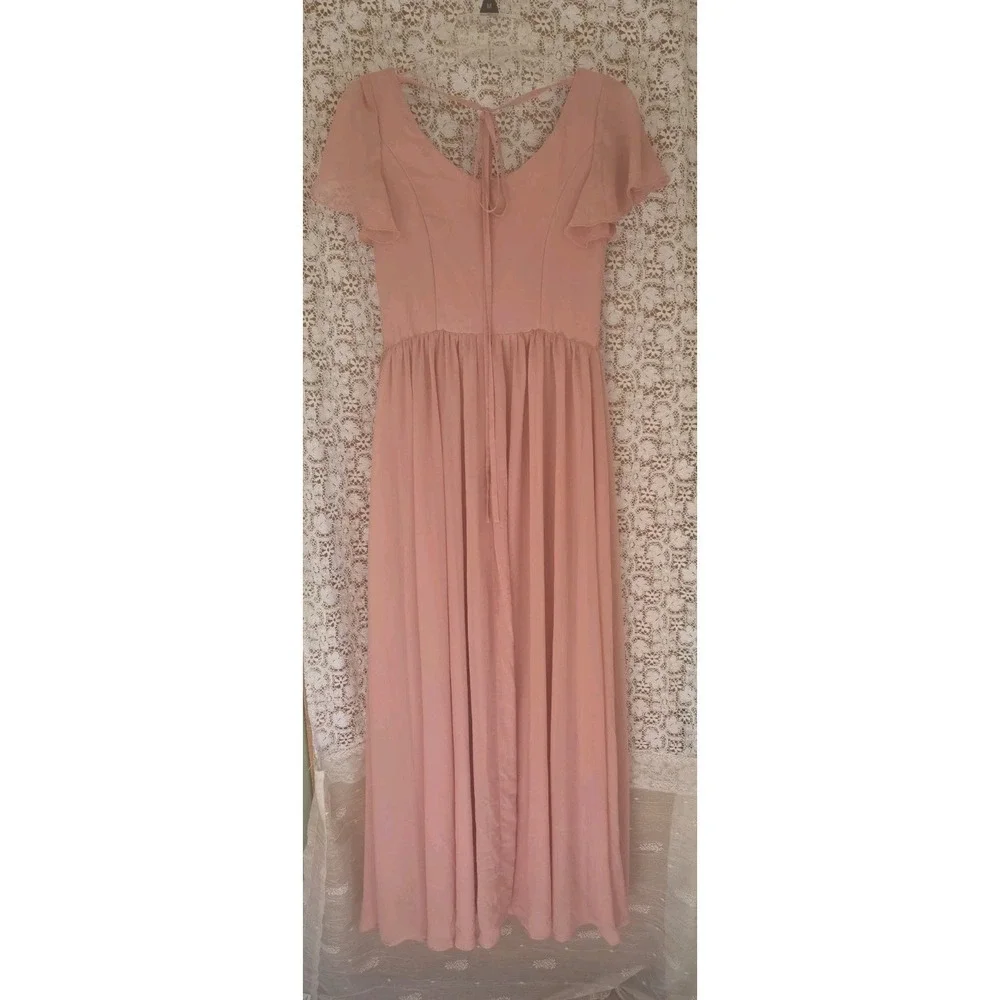 Dusty Pink Chiffon Maxi Dress Girl 18 Flutter Sleeve Zip Tie Lined Angelcore NWT
